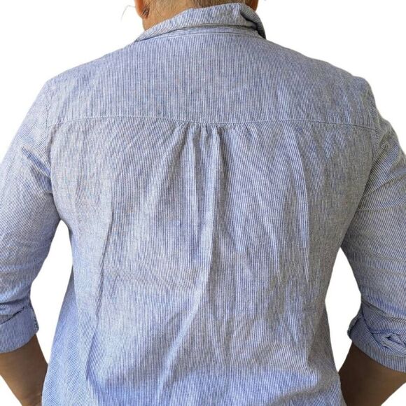 JM Collection Blue White Striped Textured Button Down Collared Shirt Top Size 8 - Picture 4 of 6